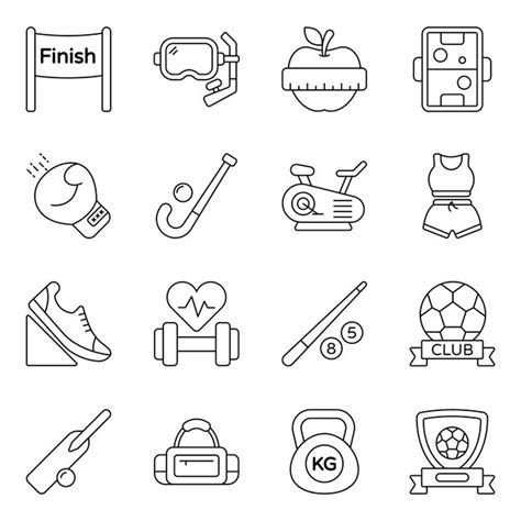 Pack of sports instruments line icons | Premium Vector
