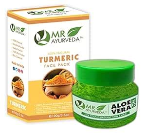 MR Ayurveda 100% Natural Aloe Vera Gel & Turmeric Face Pack Powder ...