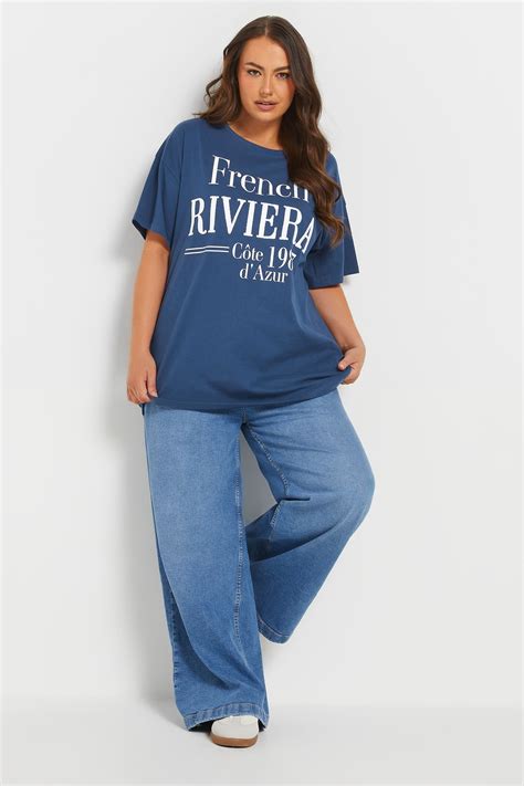 T-Shirt "Yours" in Marineblau in großen Größen mit Schriftsatz "French ...