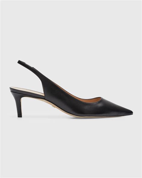 Stuart Weitzman Stuart Leather Kitten-Heel Slingback Pumps | Neiman Marcus
