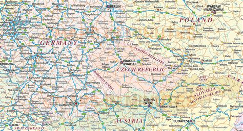 Central Europe Political Country vector map with roads fully layered in Illustrator CS formats