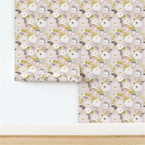 Fall Nudes & Neutrals Florals on Blush Wallpaper | Spoonflower