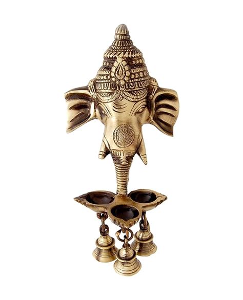 Two Moustaches Brass Ganesha Wall Hanging Diya with Bells for Home ...