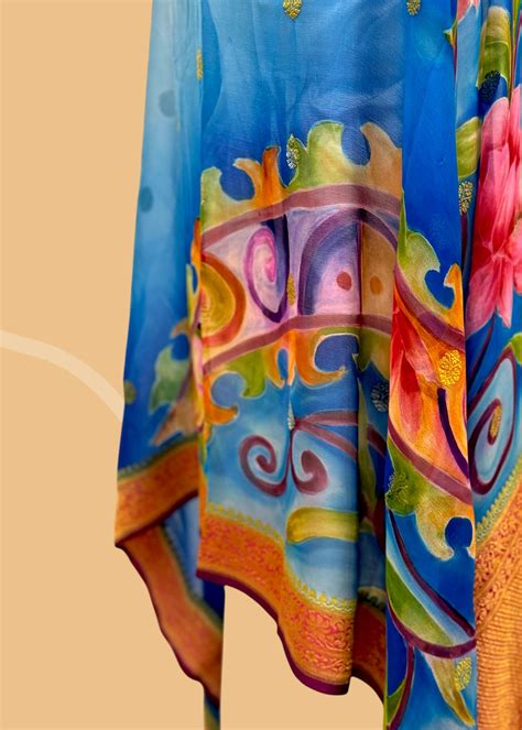 Shaded Blue Georgette Dupatta with Kangoora Motifs – Roliana