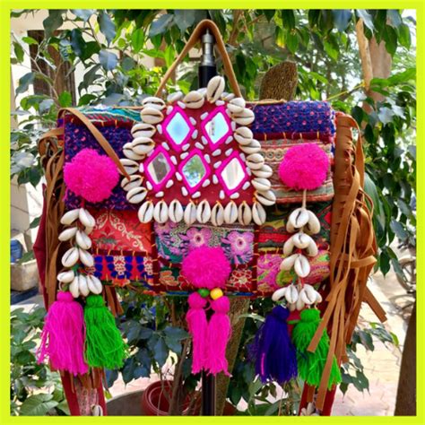Banjara Boho Bags - Pink thread Rhombus 5 Mirrors – The Desi Swag