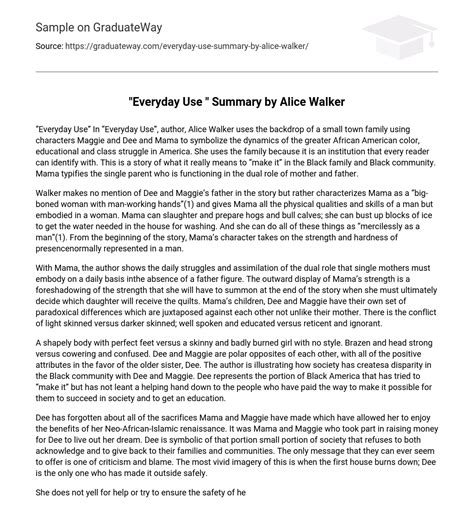 ⇉"Everyday Use " Summary by Alice Walker Essay Example | GraduateWay