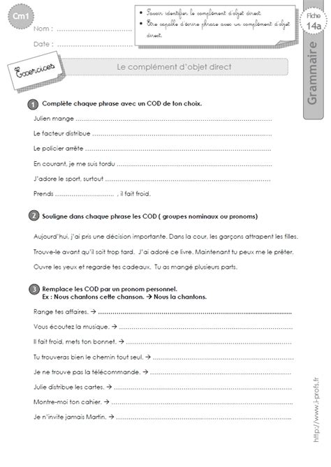 Image result for Lecon Le Complement D'objet Direct CM2