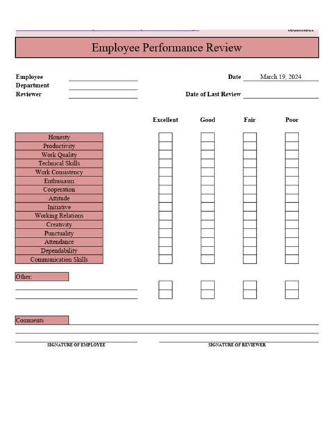 Basic Performance Review Template 的图像结果