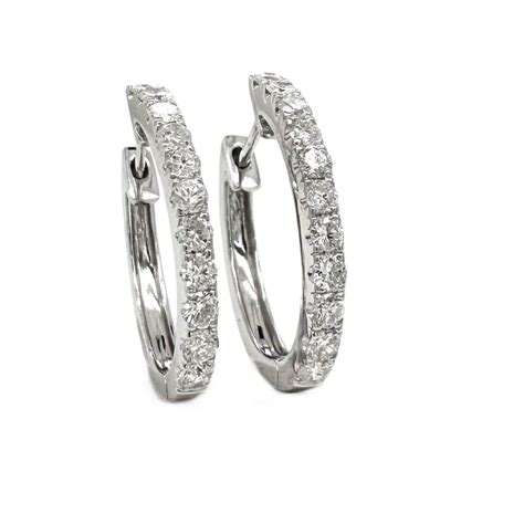 Diamond U-Hoop Earrings in 14k White Gold For Sale at 1stDibs