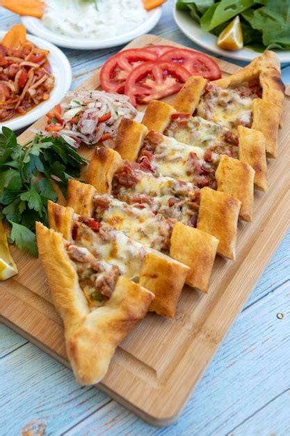 Traditional turkish baked dish pide turkish pizza pide middle eastern ...