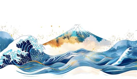 Watercolor mountains clipart wave illustration mount fuji backgrounds ...