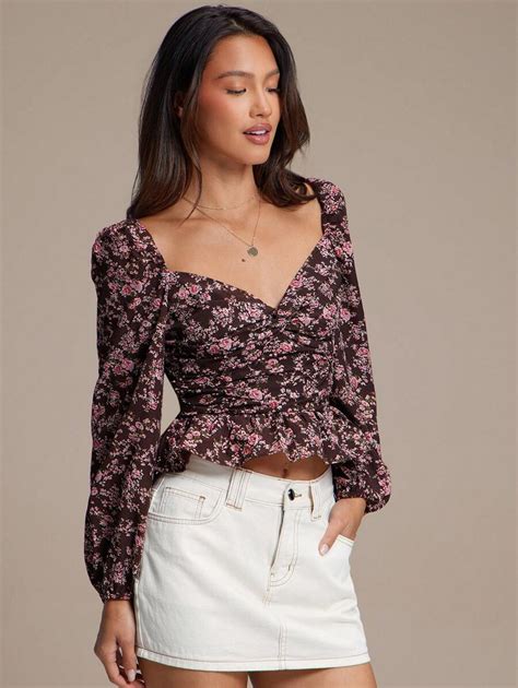 WESTFADE Spring Floral Printed Woven Sweetheart Neck Balloon Long ...