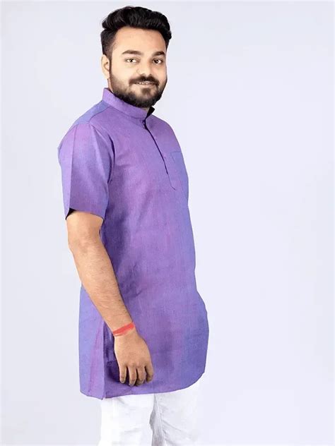 Buy Blue Red Duel tone Handwoven Organic Cotton Men Kurta Best Price ...