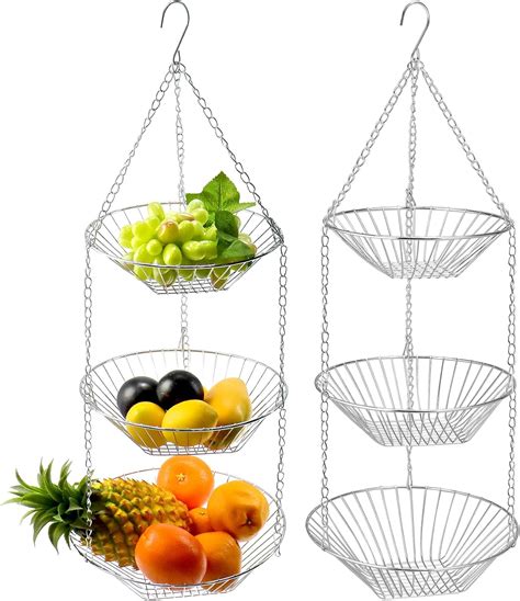 Amazon.com: QWORK 2 Pack 3-Tier Black Metal Hanging Fruit Basket ...
