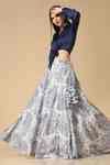 Buy Blue Silk Embroidery, Zari Shawl Neck Floral Embellished Lehenga ...