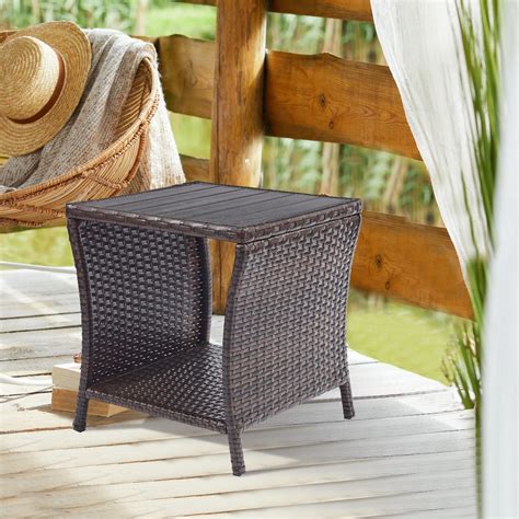 Outdoor Wicker Side Table Martha Stewart Living Charlottetown Brown