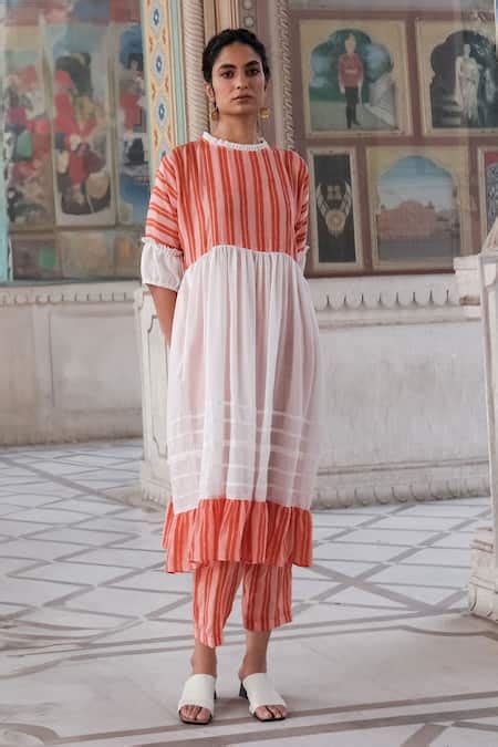 Buy Pink Silk Ruffles Round Neck Stripe Print Midi Dress For Women by ...