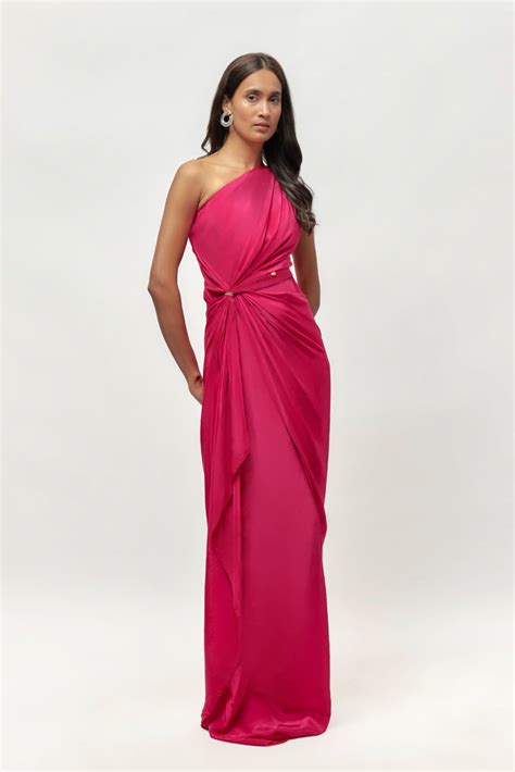 Hot Pink Embellished One Shoulder Gown – AGASHE