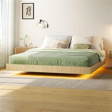 Tatub Natural King Floating Bed Frame with LED India | Ubuy