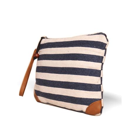 Buy Astrid Blue Striped Cotton Travel Pouch Online