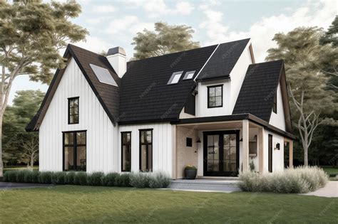 Premium AI Image | Modern cape cod house with black roof windows and ...