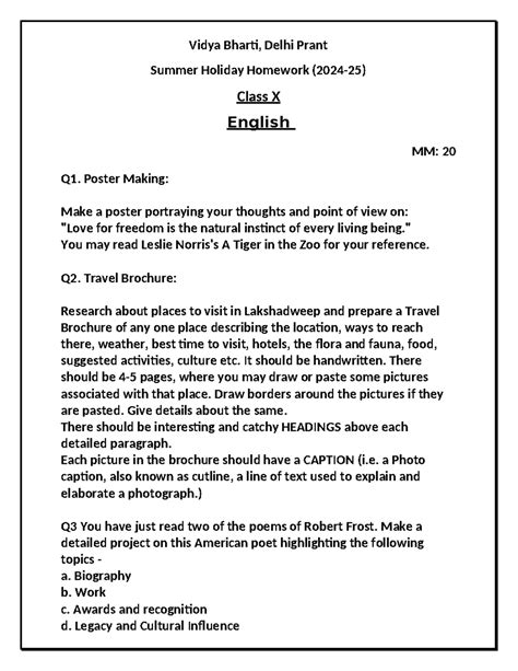 Class X Holiday homework - Vidya Bharti, Delhi Prant Summer Holiday ...