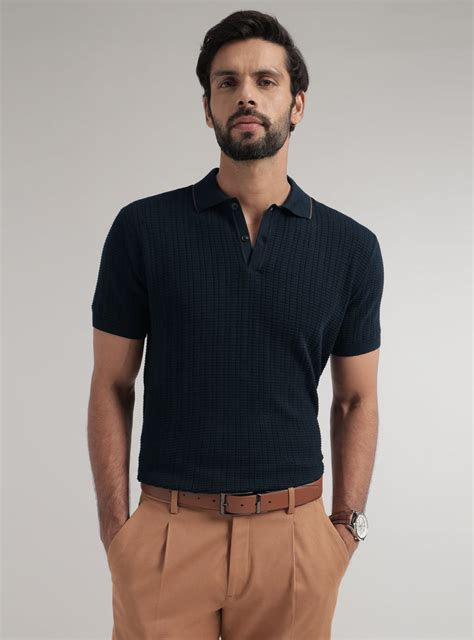 Buy Vulcan-Cotton-Melange-Polo | Casual Navy Solid Polo Neck for Men ...