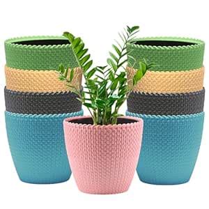DOAP Decorative Planter Set, 8 Self Watering Pots with Inner Liner Pots ...