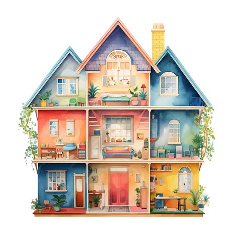 Premium Vector | A watercolor illustration of a colorful doll house