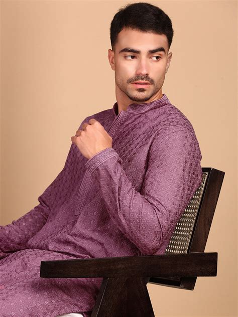 Sanwara Mauve Chikankari Kurta Set for Men – Sanwara Fashions