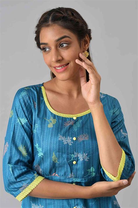 Buy Blue Floral Printed A-line Kurta and Palazzo Set Online for Woman ...