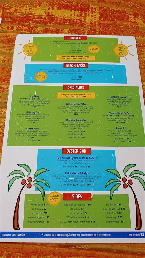 Menu at Shaggy's Biloxi Beach pub & bar, Biloxi, Beach Blvd
