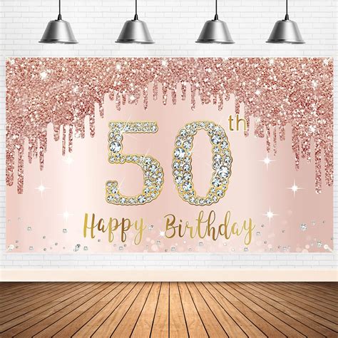 Buy Happy 50th Birthday Banner Backdrop Decorations for Women, Rose ...