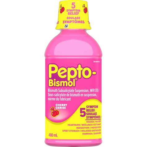 Pepto Bismol Cherry Liquid 480mL for Nausea, Heartburn, Indigestion, Upset Stomach & Diarrhea ...