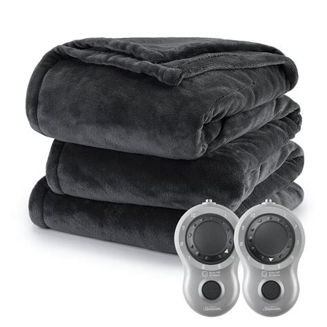 Sunbeam Slate Grey Velvet Plush Electric Heated Blanket King Size, 100 ...