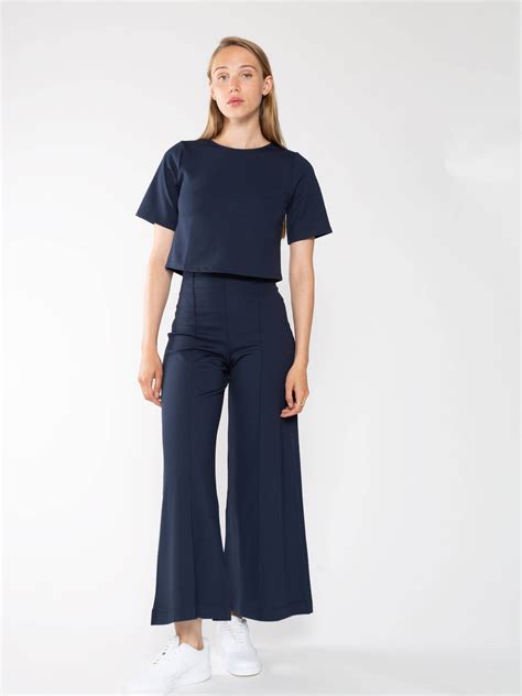 Navy Ponte Knit Wide Leg Pant: Cropped | Ripley Rader