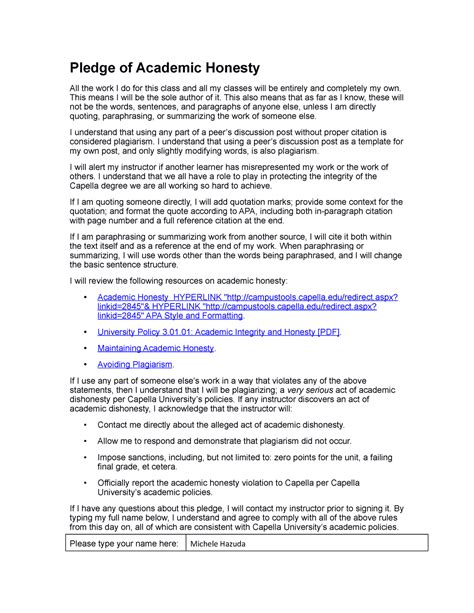 Cf academic honesty pledge - Pledge of Academic Honesty All the work I ...