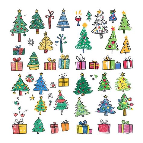 Doodle style christmas trees and gifts | Premium AI-generated vector