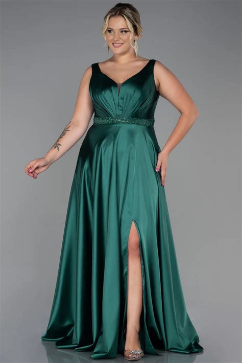 Long Emerald Green Plus Size Evening Dress ABU3200 | Abiyefon.com