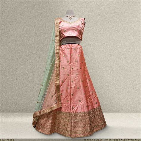 Champagne - Ready-to-Wear Peach Silk Sider Lehenga - JMS Studio