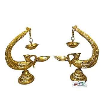 Buy EXPLORE India Brass Parrot Design Lamp Pair | Hanging Chain Parrot ...