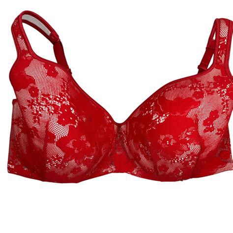 Cacique 38DDD Bra Red Lace Sexy Lined Balconette Unde… - Gem