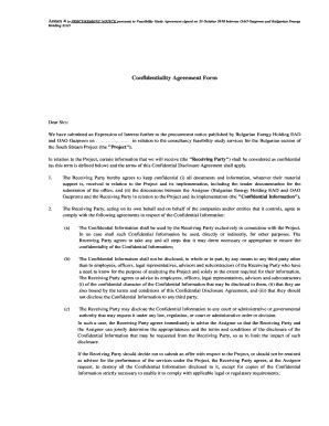 Fillable Online Confidentiality Agreement Form - Bulgarian Energy ...