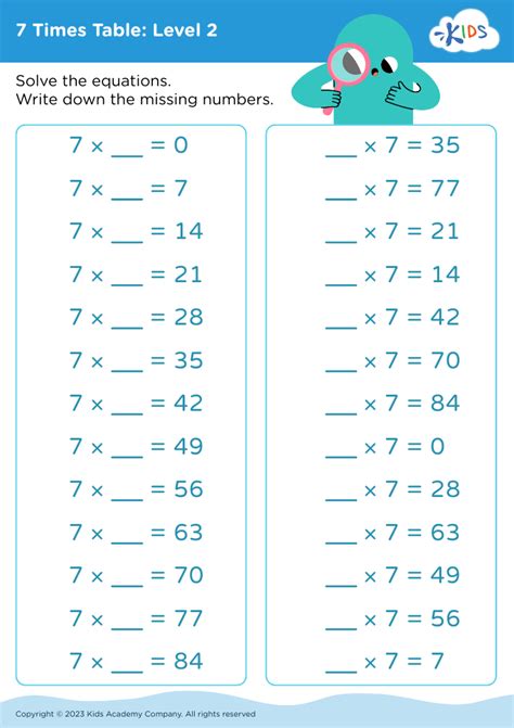 Image result for 7 Times Table Worksheet