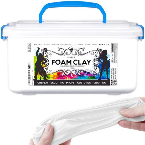 Pixiss White Modeling Foam Clay - Premium White Foam Air Dry Clay ...
