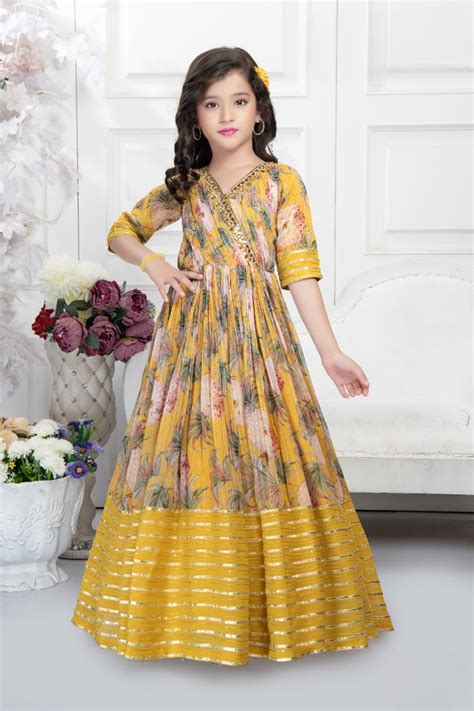 Girls Yellow Ethnic Wear Fancy Gown – Half Ticket