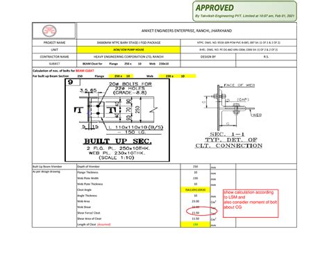 Connection Design Calculation FOR ACW-ECW PUMP House comment by PEM to ...