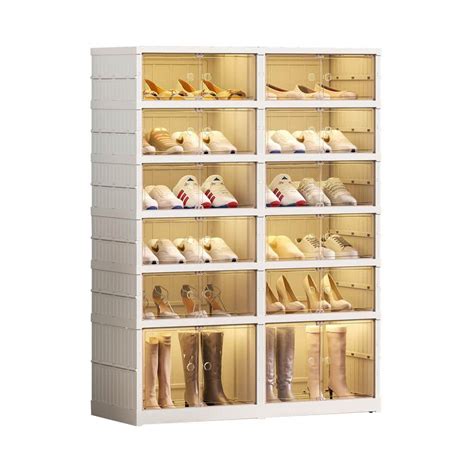 CSC DECOR INC White 24 Pairs Shoe Storage Cabinet 6 Tiers Portable Shoe ...