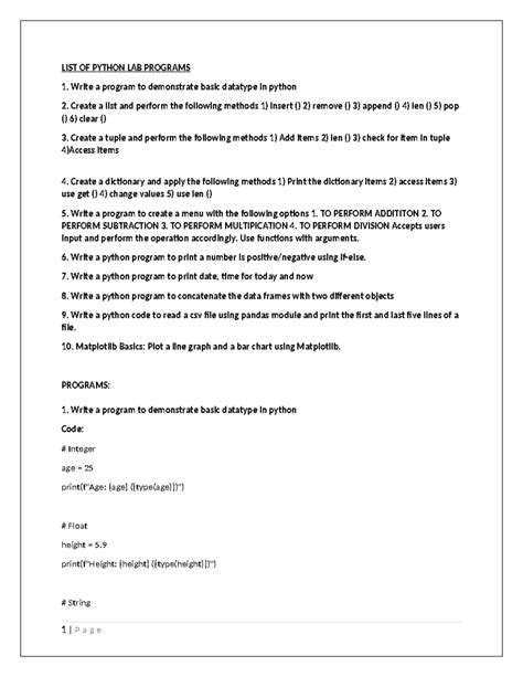 Python Lab Manual BVOC IT 1-7: Final Programs and Exercises - Studocu