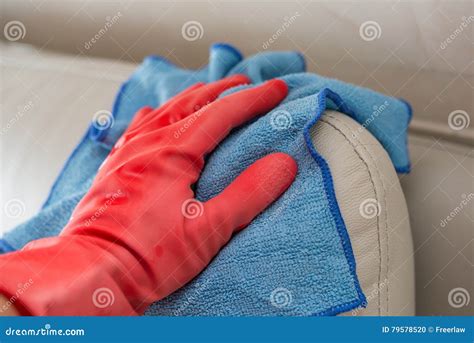 Cleaning Leather Sofa with Blue Cloth Stock Photo - Image of equipment ...